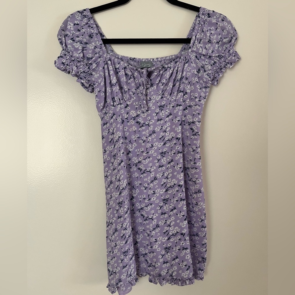 💜Sky and Sparrow Purple Floral Ruffle Mini Dress; Size XSmall